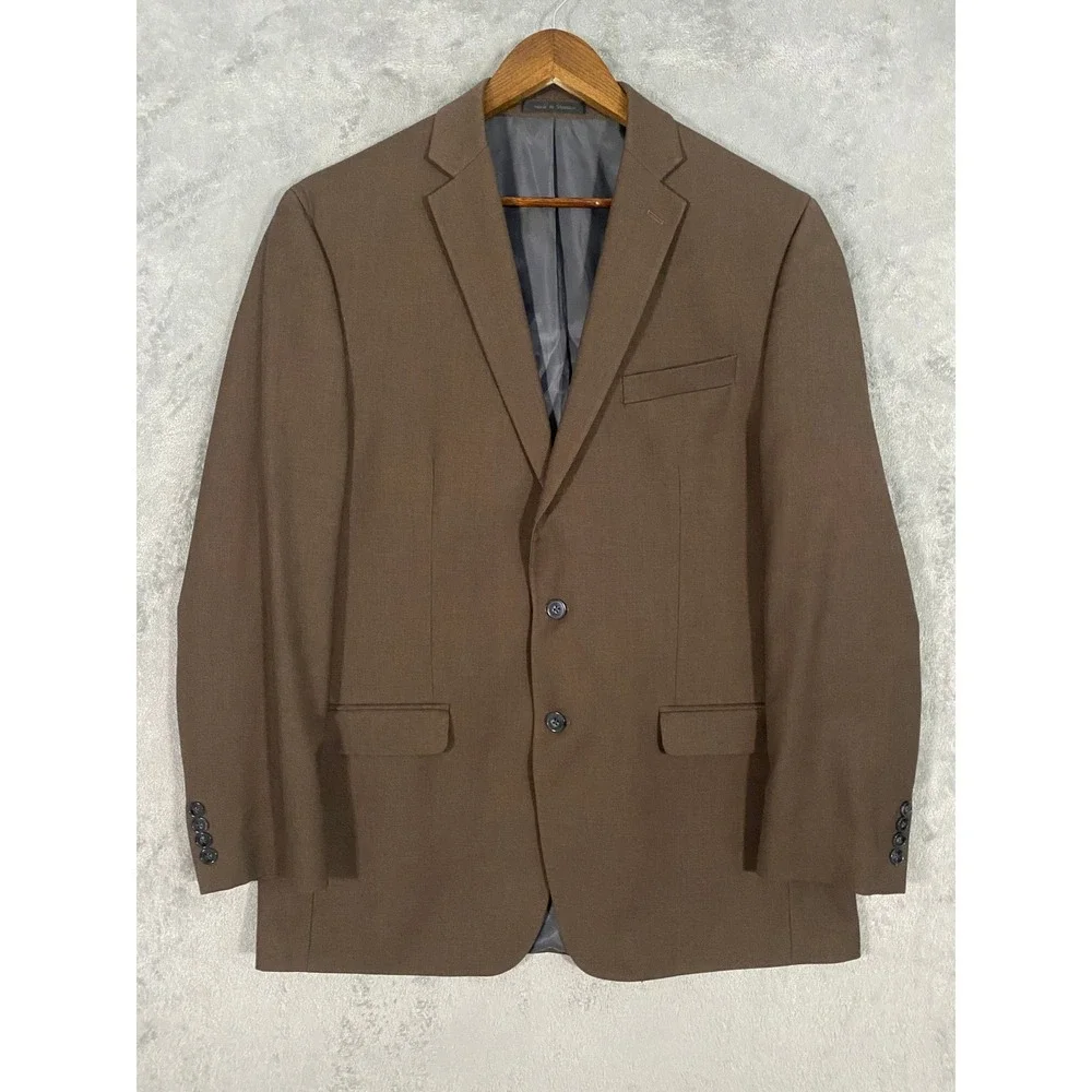 Calvin Klein Blazer Mens 44L Brown Solid Two‎ Button Double Vent Sport Coat